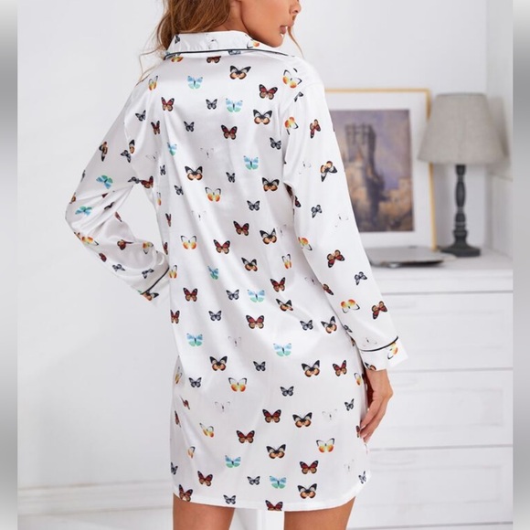 Shein Butterfly Print Pajama Shirt dress - Picture 2 of 6